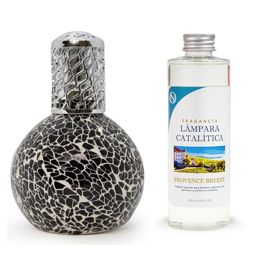 Lámpara Catalítica Mosaico Negro + Aroma Provence Breeze 200ml - Elimina Malos Olores, Impurezas Y Perfuma_0