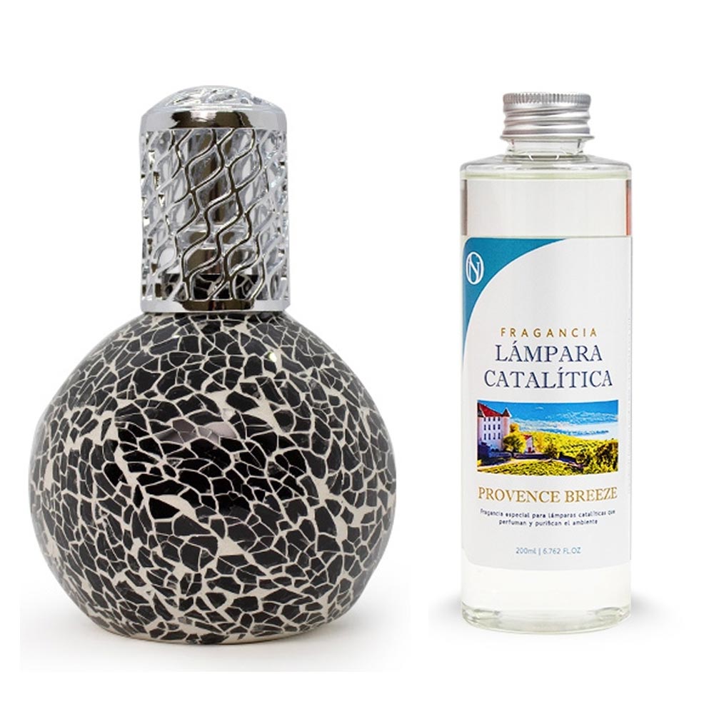 Lámpara Catalítica Mosaico Negro + Fragancia Provence Breeze 500ml - Elimina Malos Olores, Impurezas Y Perfuma_0