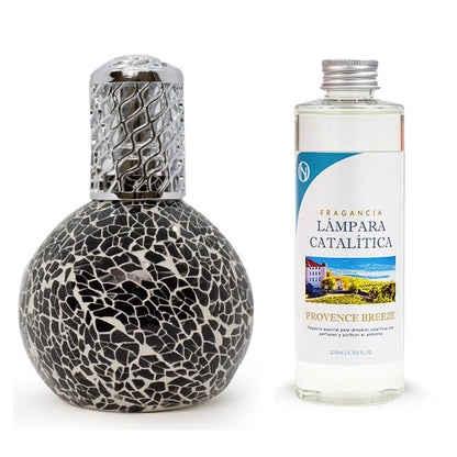 Lámpara Catalítica Mosaico Negro + Aroma Provence Breeze 200ml - Elimina Malos Olores, Impurezas Y Perfuma_0