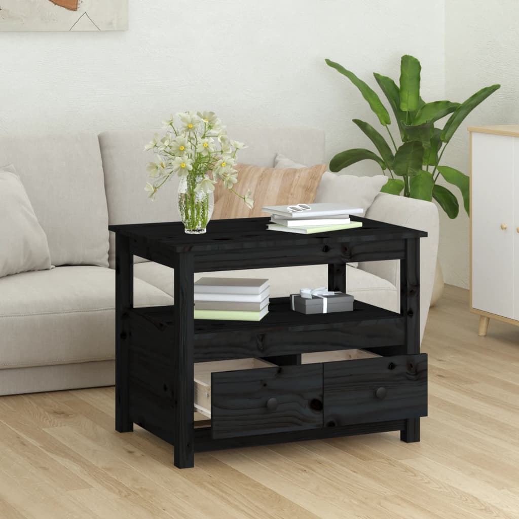 Mesa De Centro De Madera Maciza De Pino Negro 71x49x55 Cm_2