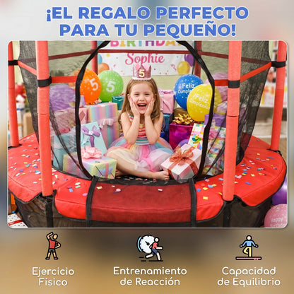 Homcom Cama Elástica Infantil Ø163 Cm Con Red De Seguridad Rojo Y Negro_4