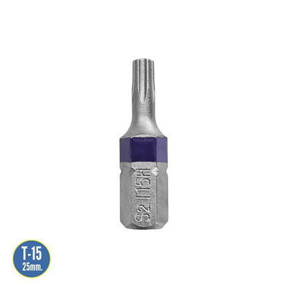 Puntas Destornillador Torx 15 Inviolable (2 Piezas). Acero S2 Al Cromo Vanadio. Puntas Hexagonales, Destorpuntas,