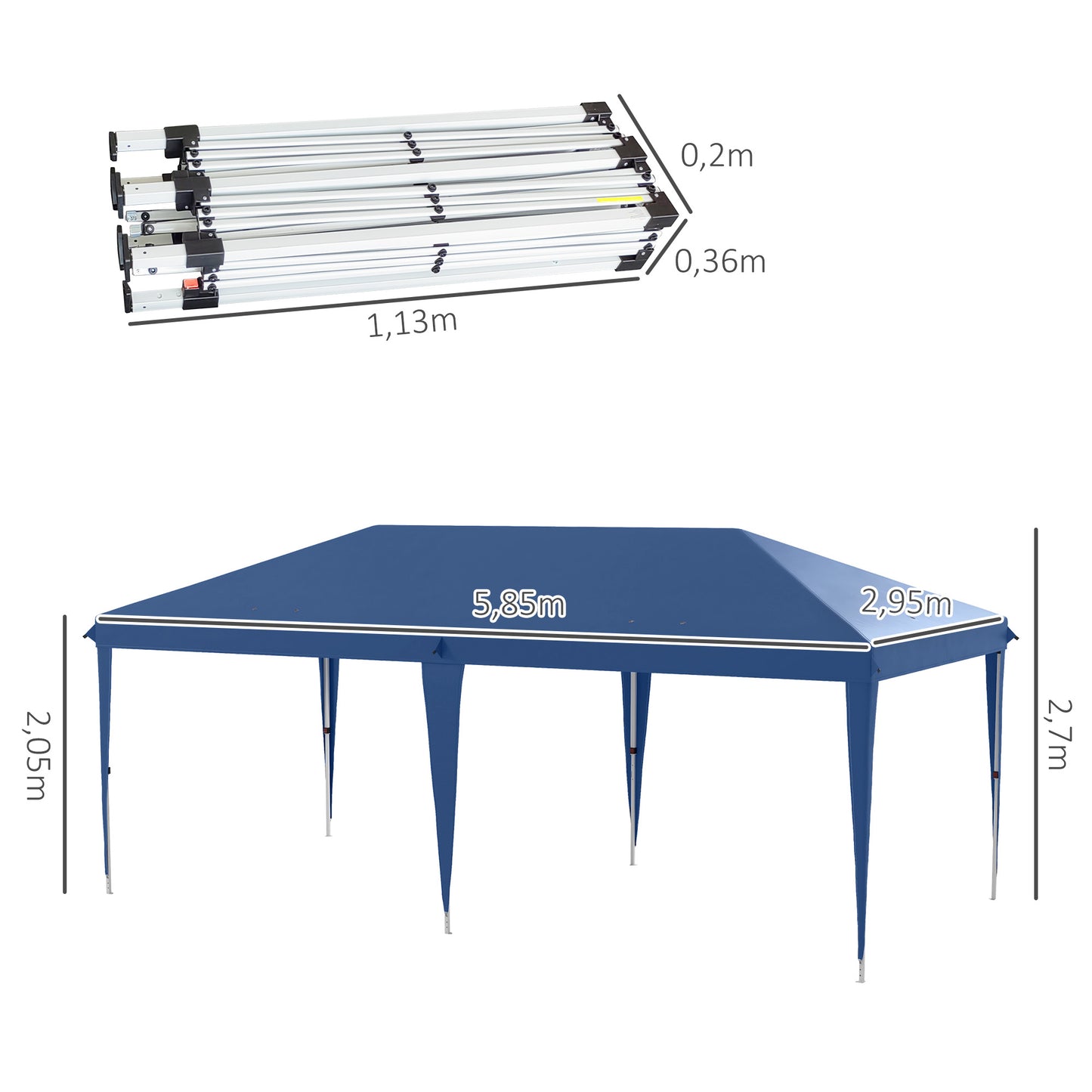 Outsunny Carpa Plegable 6x3 M Con Altura Ajustable Anti-uv Azul_2