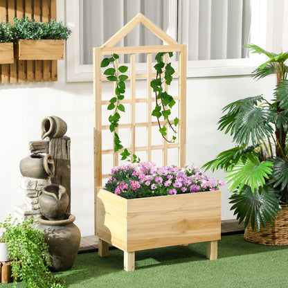 Outsunny Jardinera De Madera Con Enrejado Con Tela No Tejida 60x43x147cm Natural_1