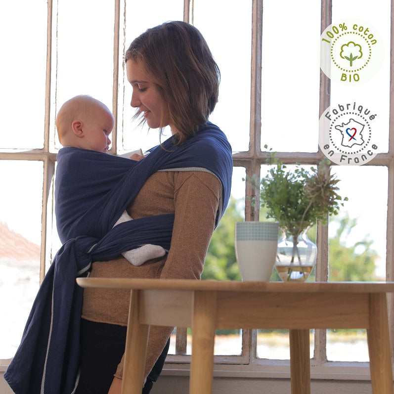 Fular Tejido Portabebé, Ideal Recién Nacido, Néobulle. Bleu Fregate