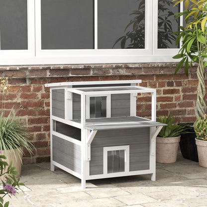 Pawhut Caseta Para Gatos De Madera Con Techo Asfáltico 64x87x76 Cm Gris Claro_1