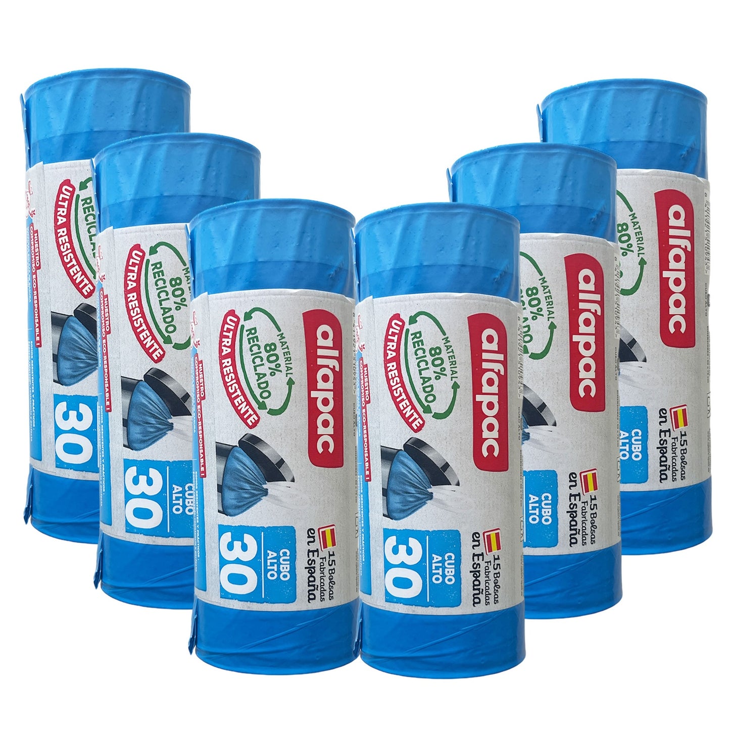 80% Reciclado 6 Rollos De 15 Bolsas De Basura 30l Con Autocierre_0