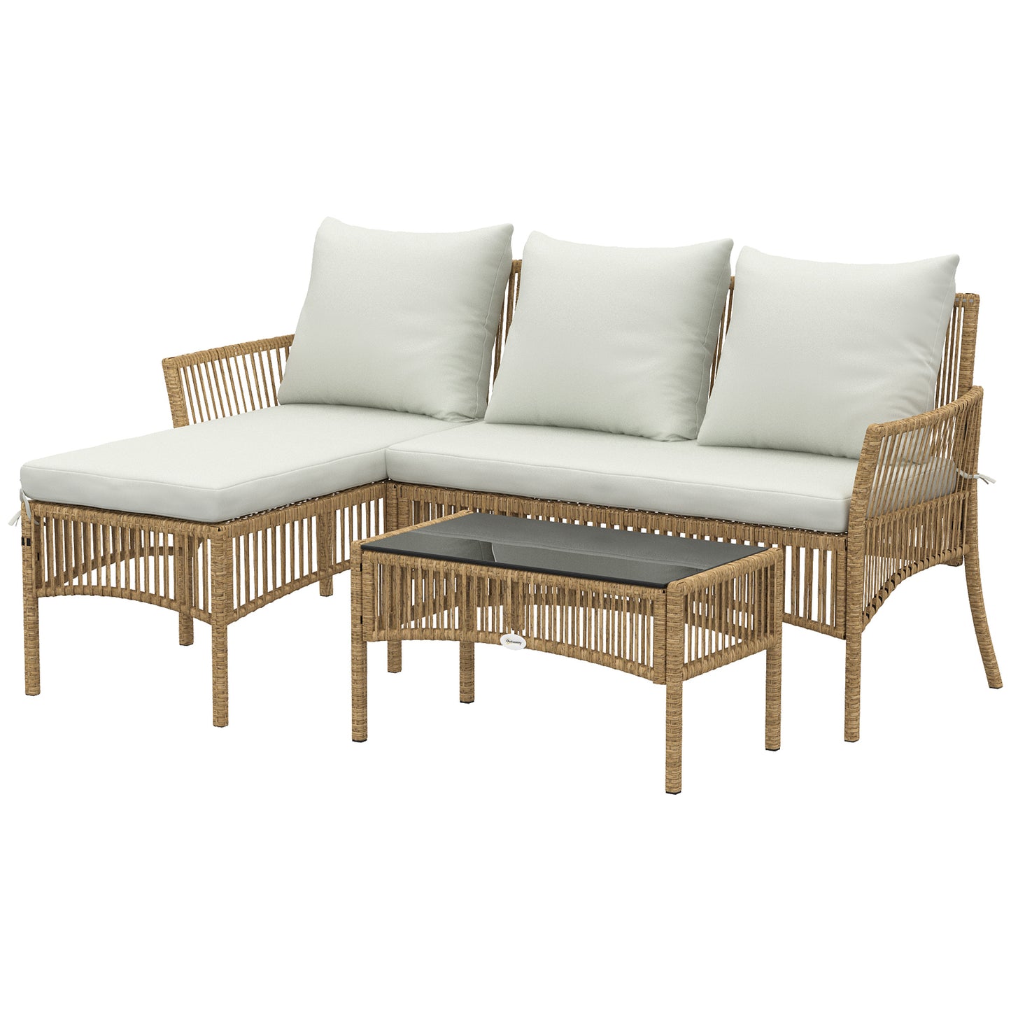 Outsunny Muebles Jardín Ratán 3 Piezas Cojines, Blanco Crema_4