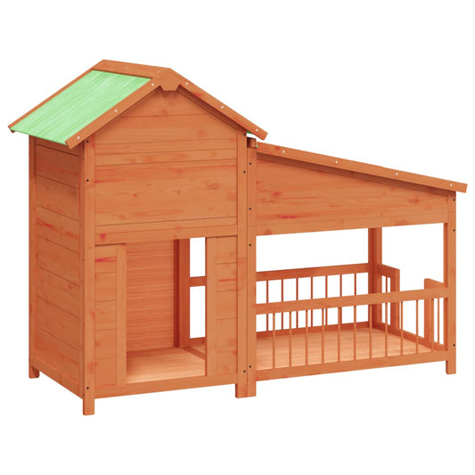 Vidaxl Caseta Para Perros Madera Maciza De Pino Marrón 143x60,5x109 Cm_0