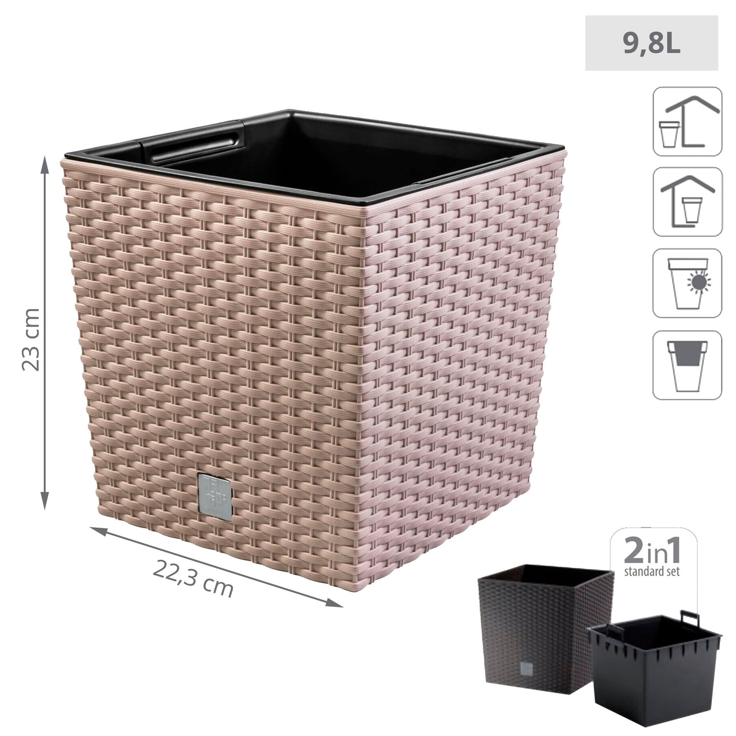 Maceta Rato 10 Litros Con Cubilete Para Plantar En Color Mocca 22,3 X 22,3 X 22,8 Cm._1
