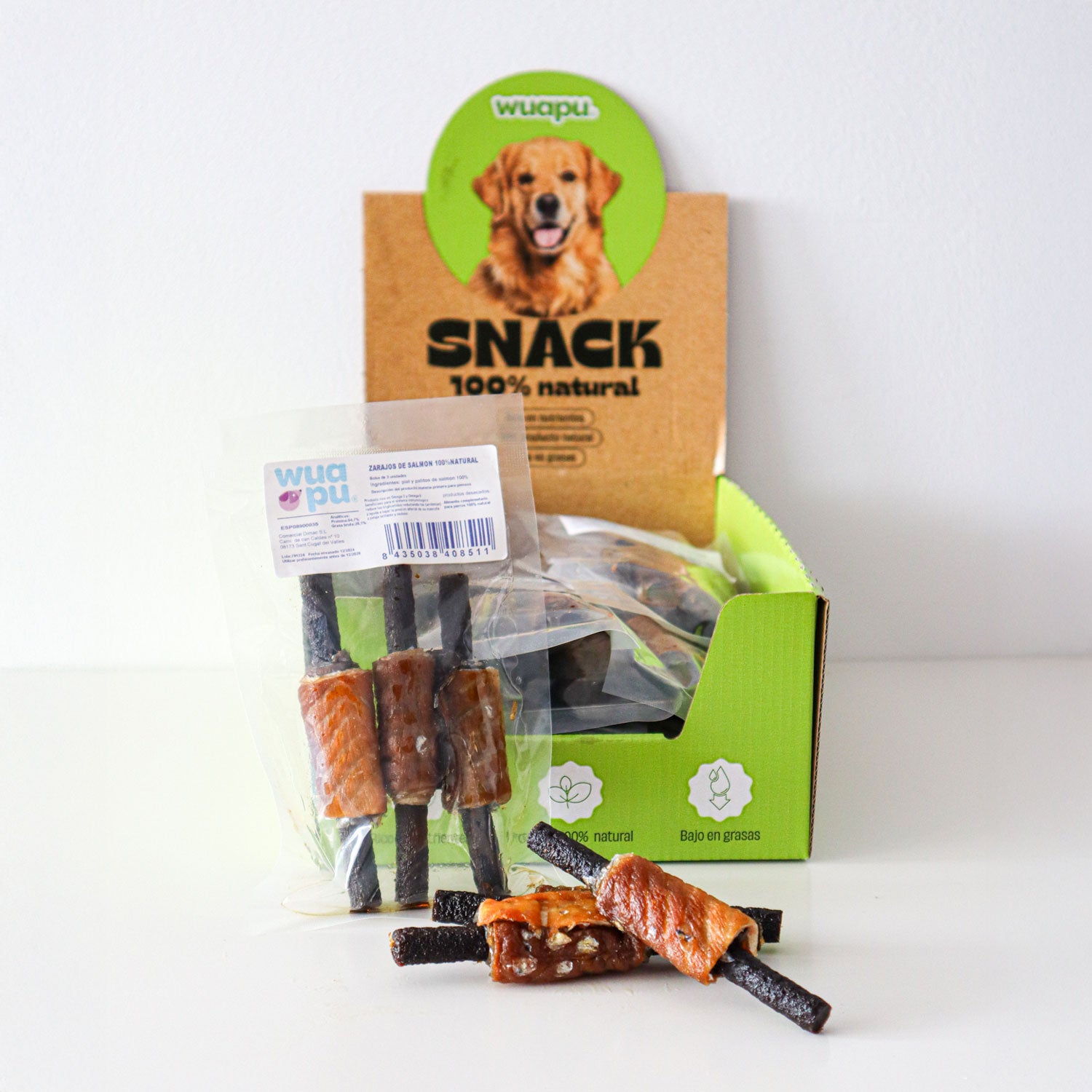 Snack Natural Para Perro Brocheta De Salmon 3u X 15 Bolsas Wuapu_0