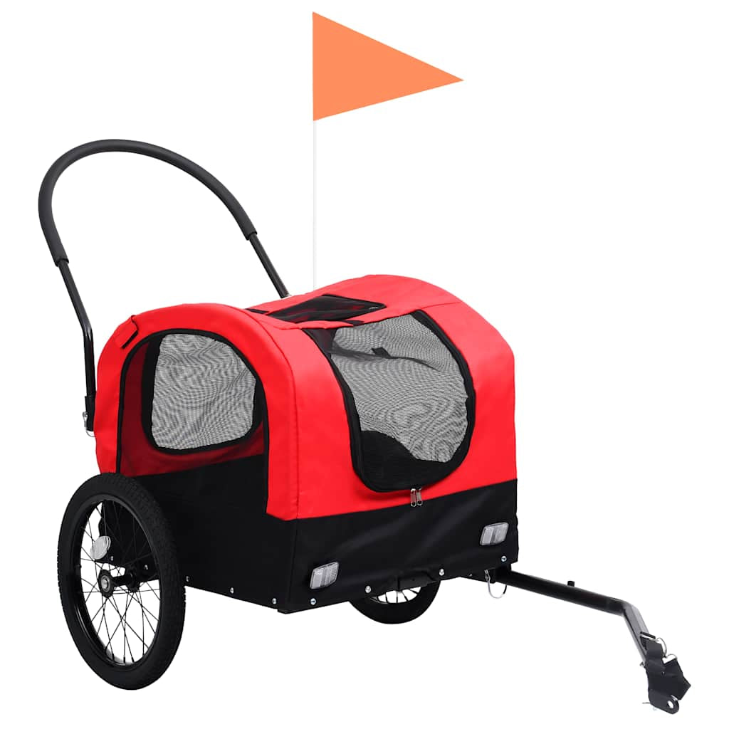 Vidaxl Remolque De Bicicleta Para Mascotas Cochecito 2 En 1 Rojo Negro_1
