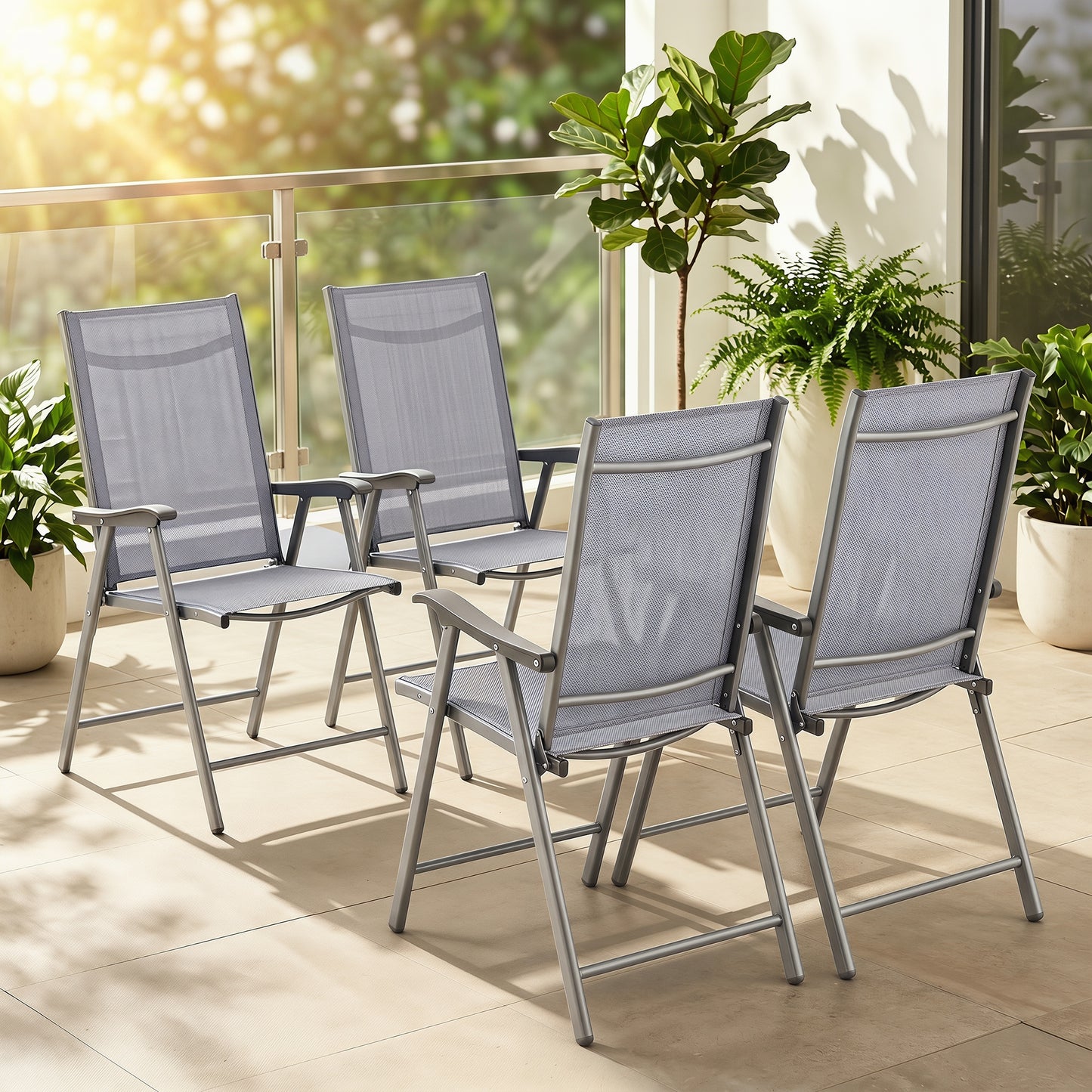 Outsunny Pack De 4 Sillas De Camping Plegables Tela Textilene 58x62x97 Cm Gris_1