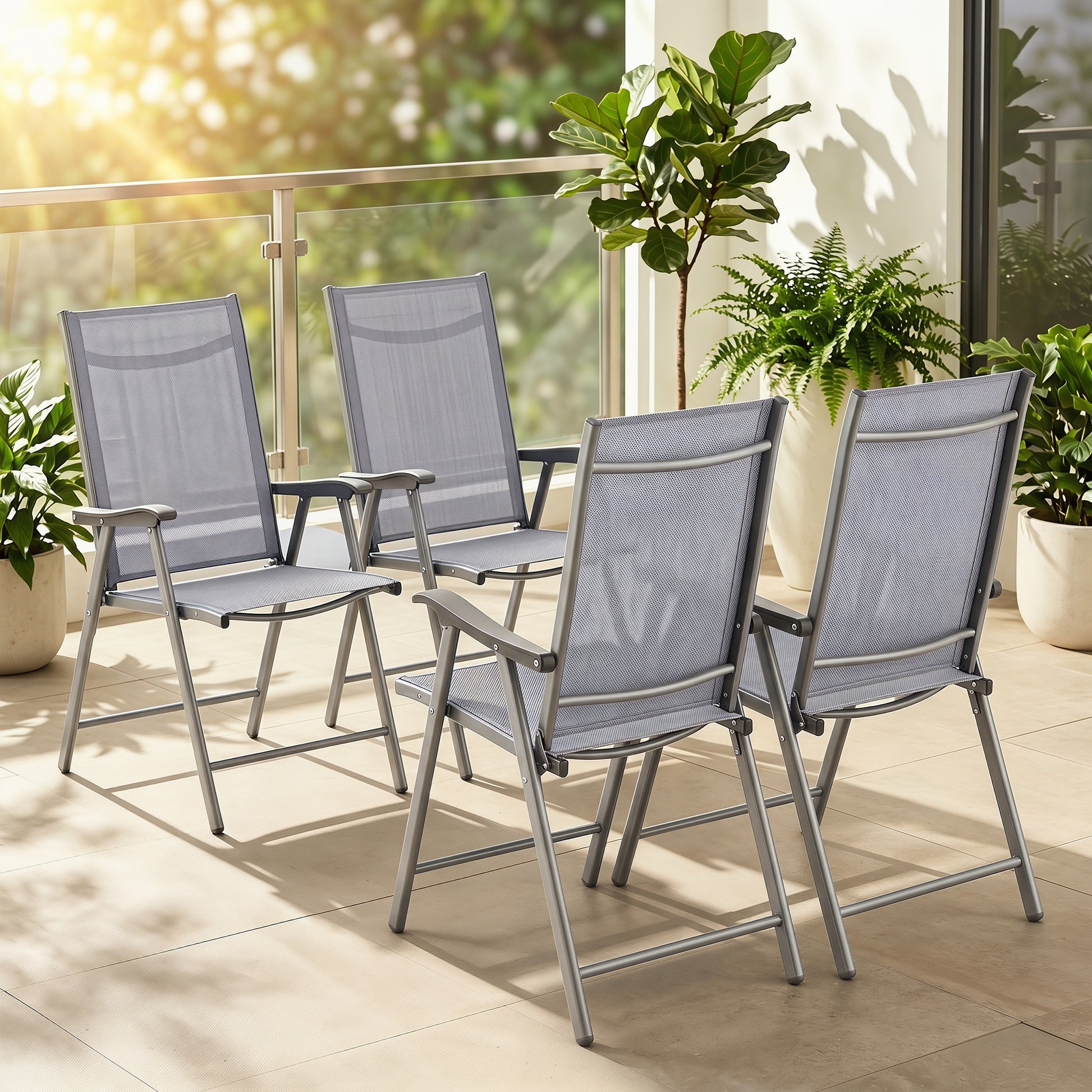 Outsunny Pack De 4 Sillas De Camping Plegables Tela Textilene 58x62x97 Cm Gris_1