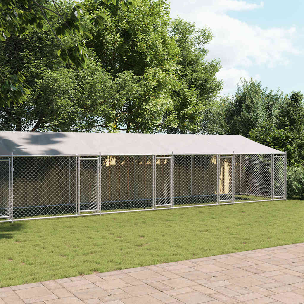 Jaula De Perros Techo Y Puertas Acero Galvanizado Gris 12x2x2 M_2