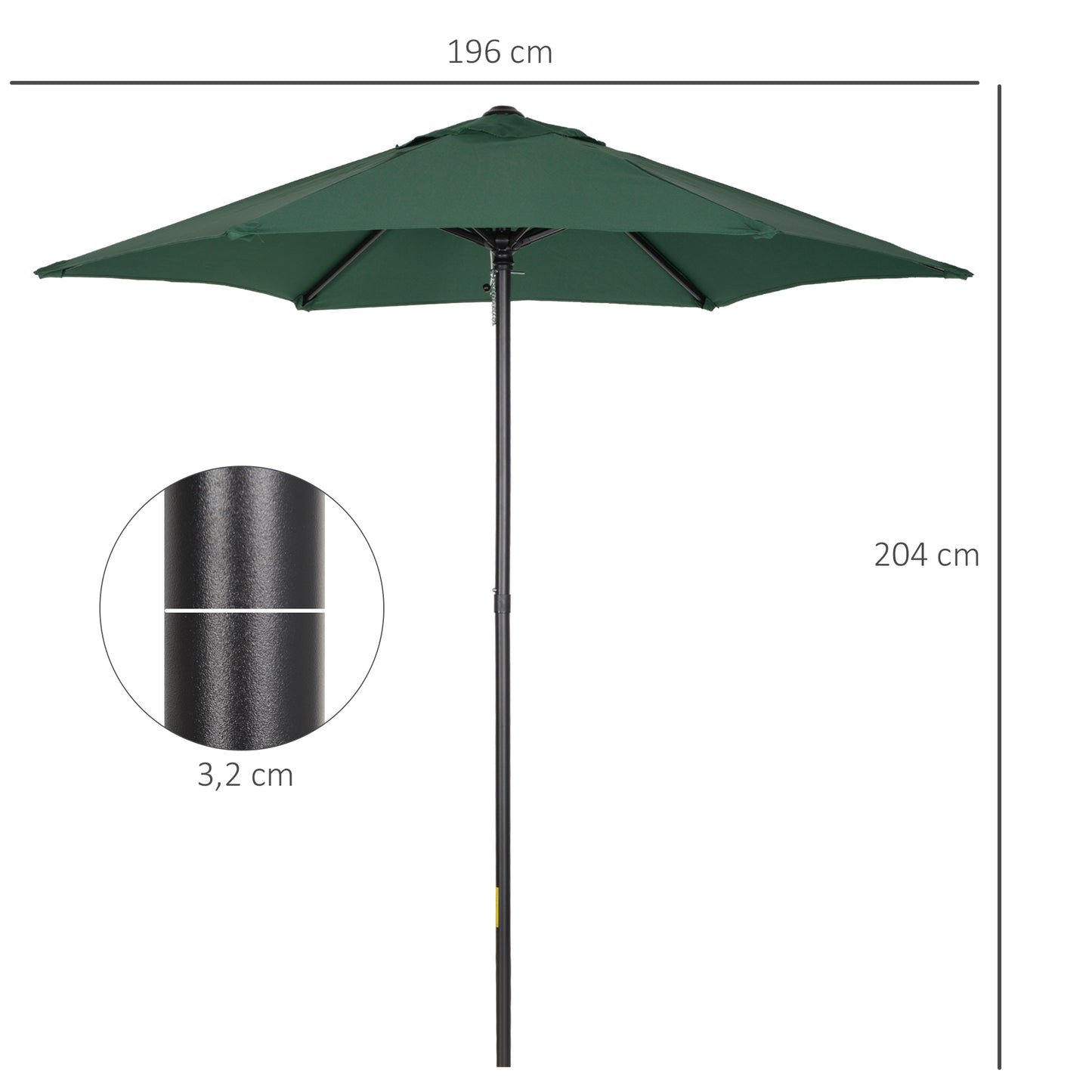 Outsunny Sombrilla Jardín Ø2x2 M Parasol De Aluminio Con Poste Desmontable Verde_2