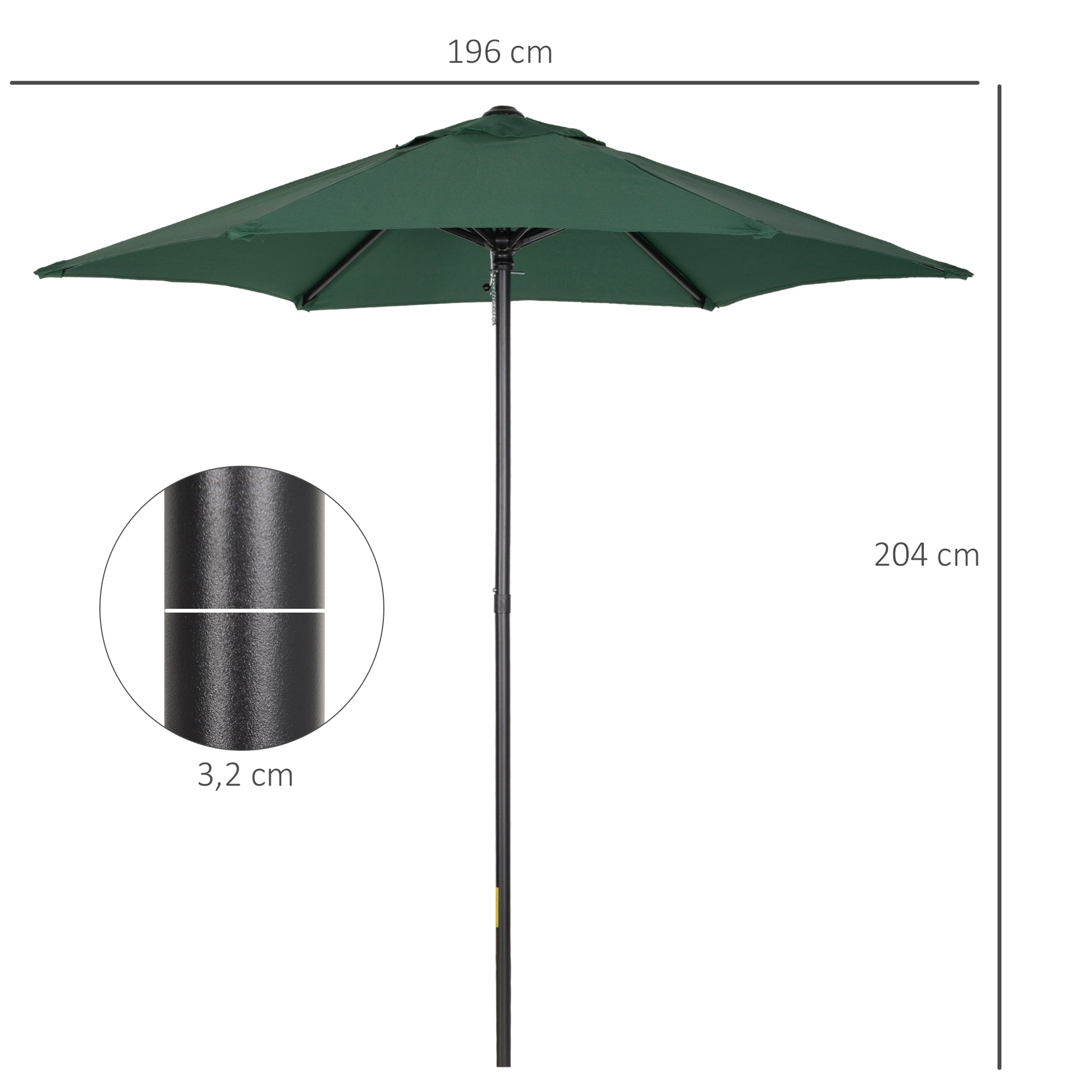Outsunny Sombrilla Jardín Ø2x2 M Parasol De Aluminio Con Poste Desmontable Verde_2