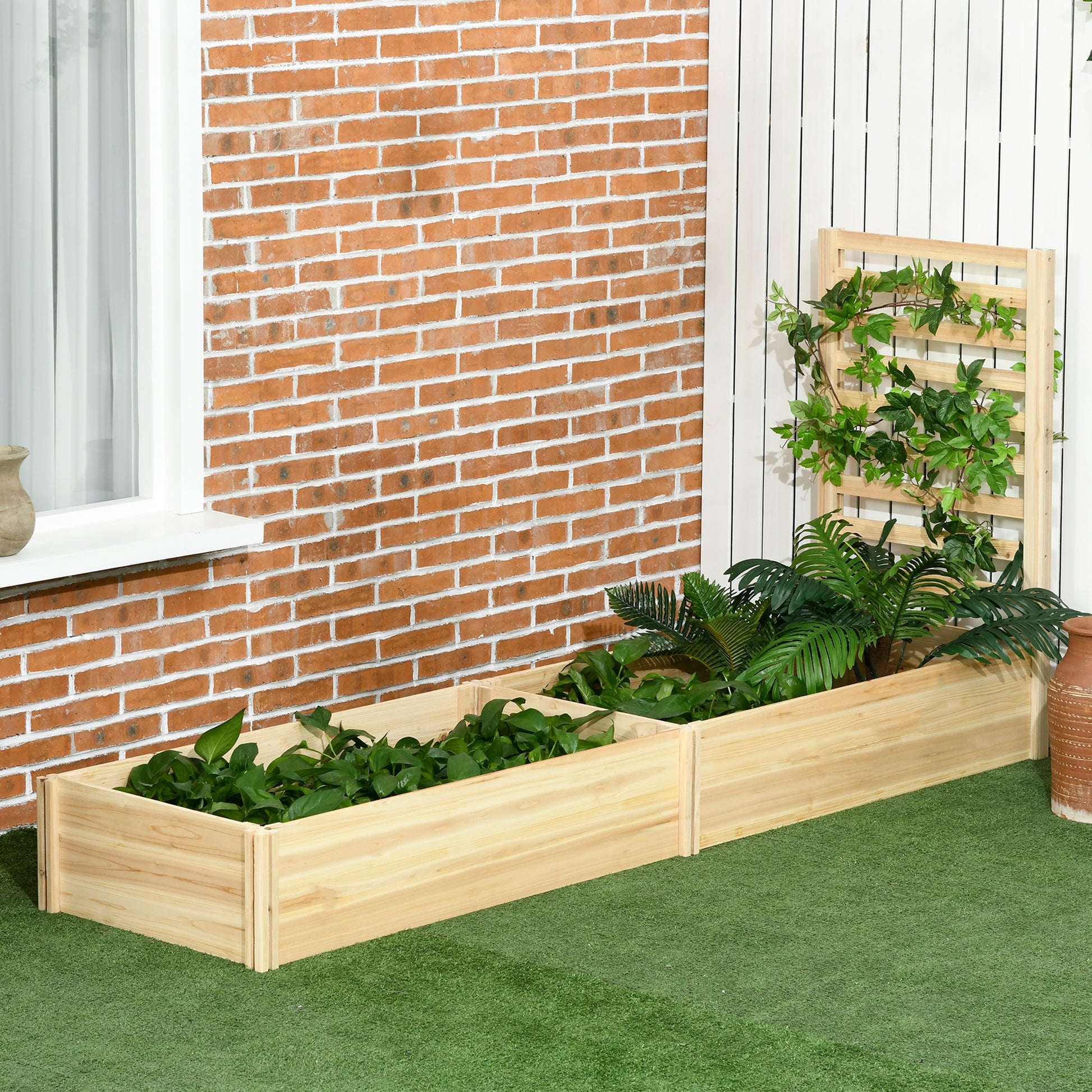 Outsunny Jardinera Con Celosía Para Plantas Trepadoras Y 2 Cajas De Cultivo_1