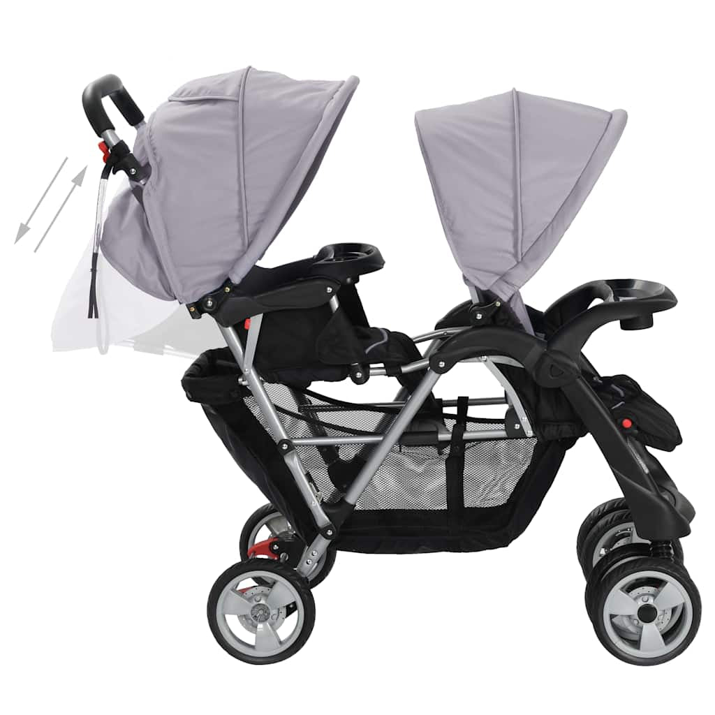 Vidaxl Carrito Para 2 Niños Tandem De Acero Gris Y Negro_4