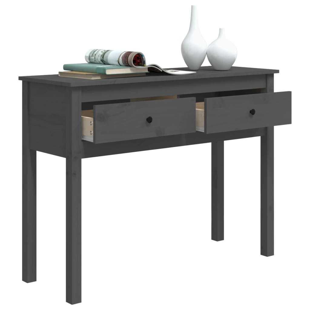 Mesa Consola De Madera Maciza De Pino Gris 100x35x75 Cm_3