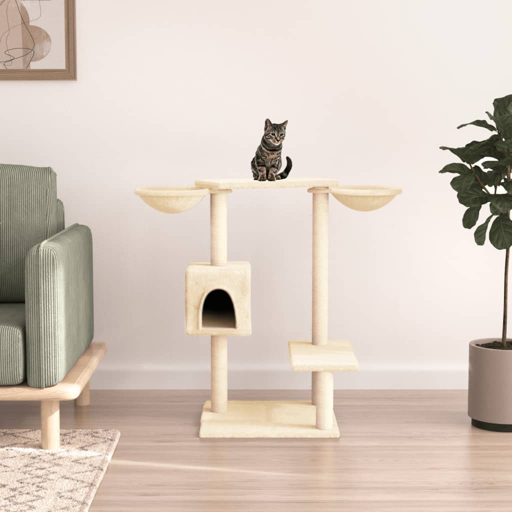 Rascador Para Gatos Con Postes Para Rascar Color Crema 82 Cm_1