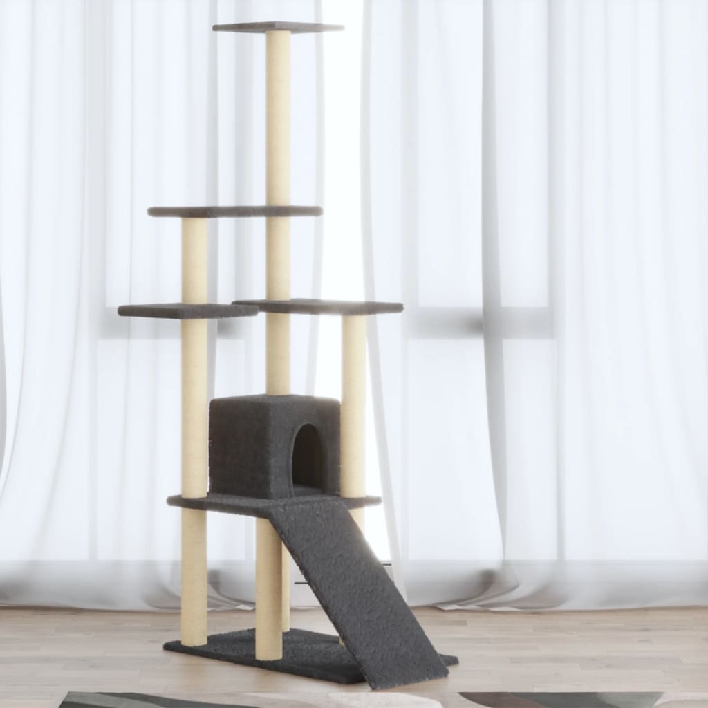 Rascador Para Gatos Con Postes De Sisal Gris Oscuro 155 Cm_1