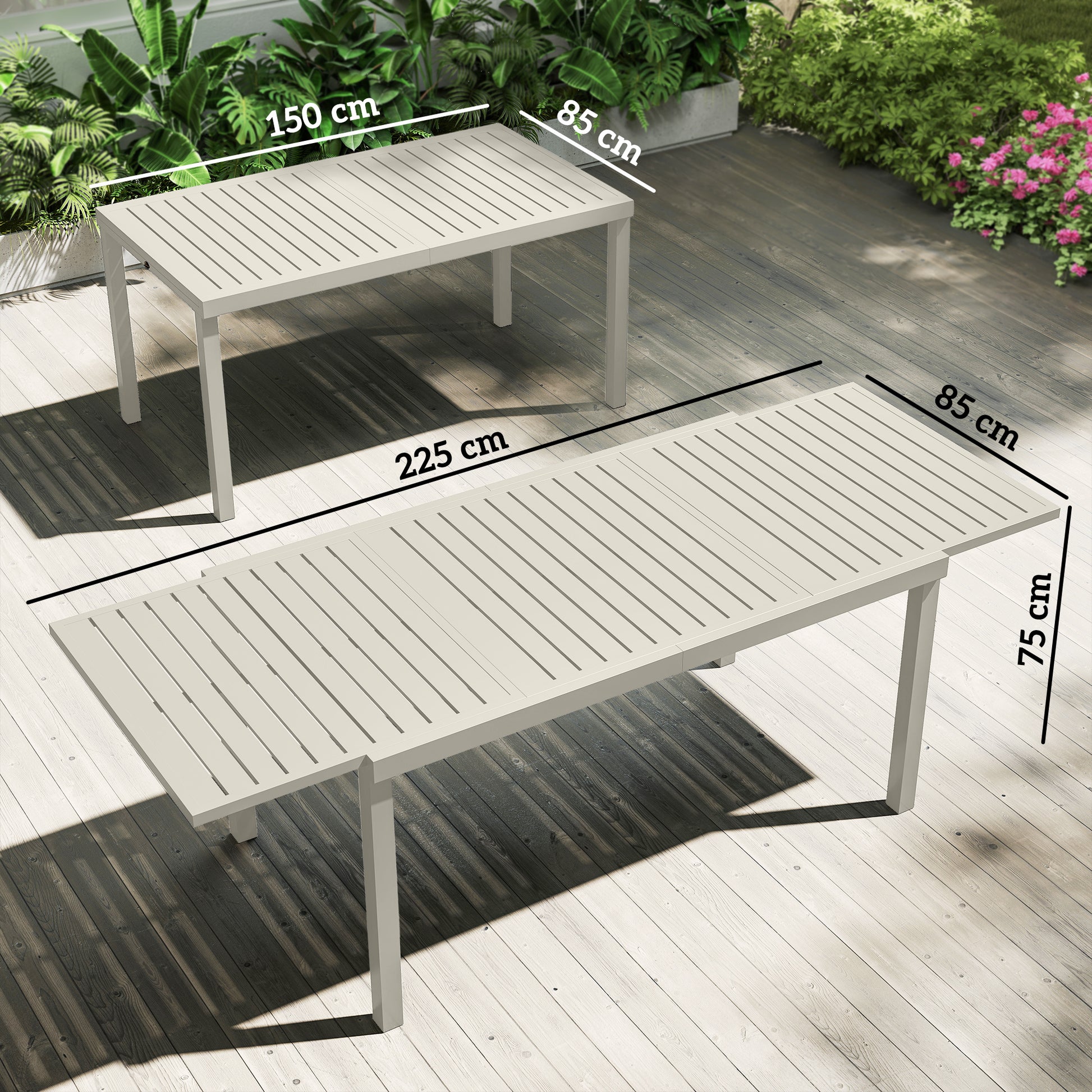 Outsunny Mesa De Jardín Extensible De Aluminio 150/225x85x75 Cm Blanco_2