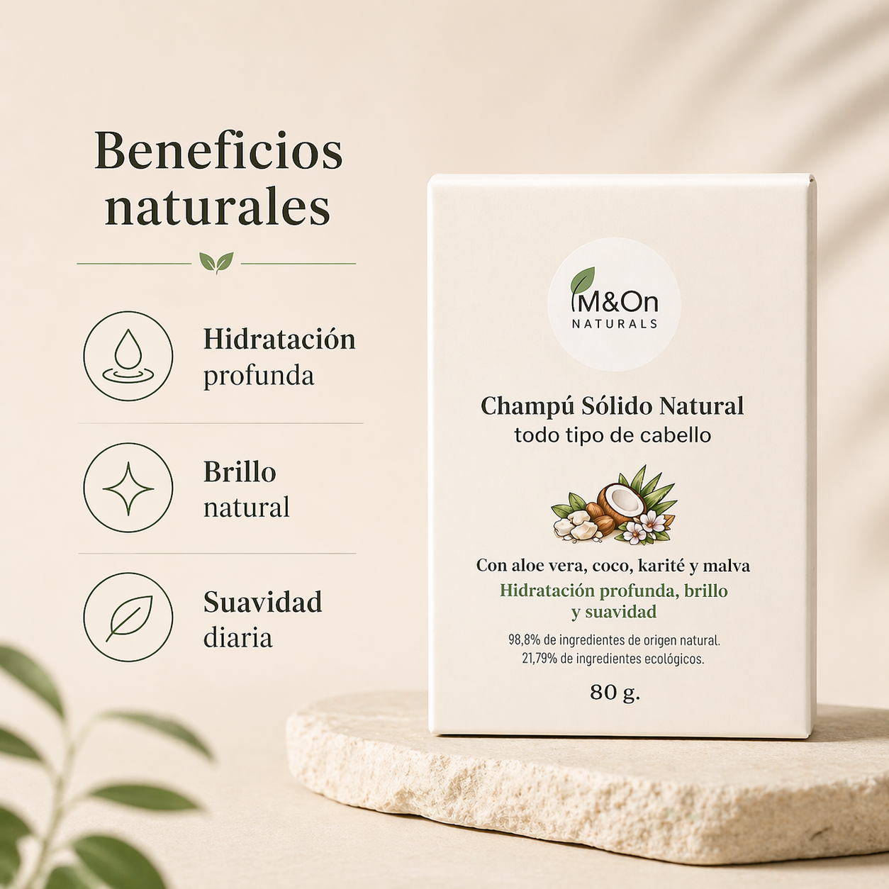 Champú Sólido para Cabello Normal 80 g | Aloe Vera, Karité y Malva | Hidratación y Brillo | M&On Naturals_2