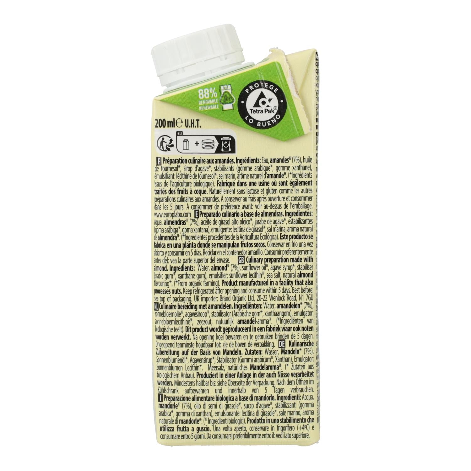 Preparado culinario Cuisine Almendra Ecomil 200 ml
