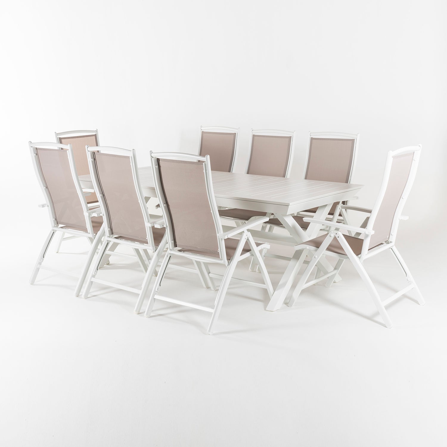 Conjunto Exterior Mesa Extensible 215/295 Cm Y 8 Sillones Reclinables Y Plegables, Aluminio Color Blanco, 8 Plazas_2