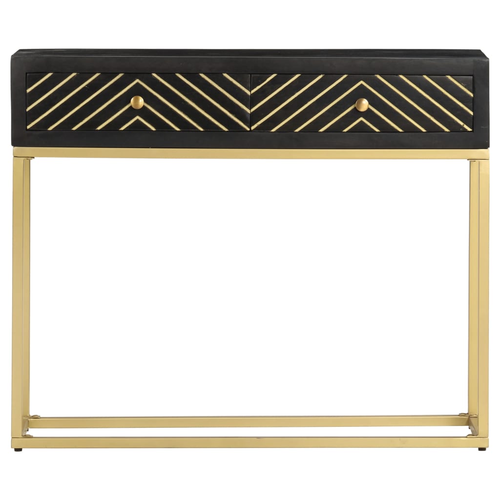 Mesa Consola Madera Maciza De Mango Negro Y Dorado 90x30x75cm_1