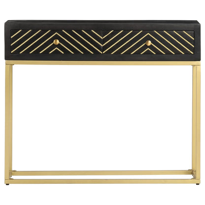Mesa Consola Madera Maciza De Mango Negro Y Dorado 90x30x75cm_1