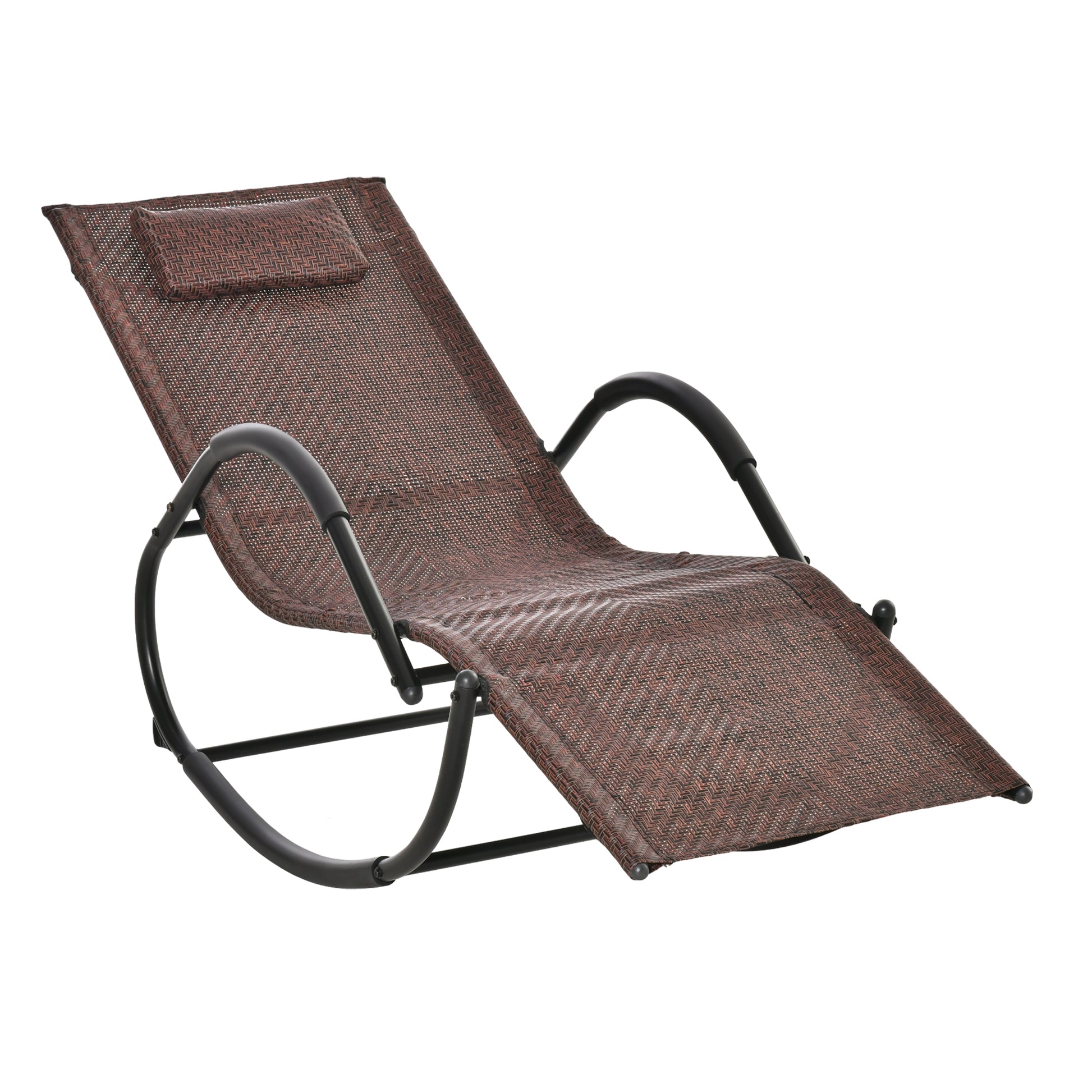 Outsunny Tumbona Mecedora De Exterior Con Reposabrazos Y Reposacabezas Marrón_0