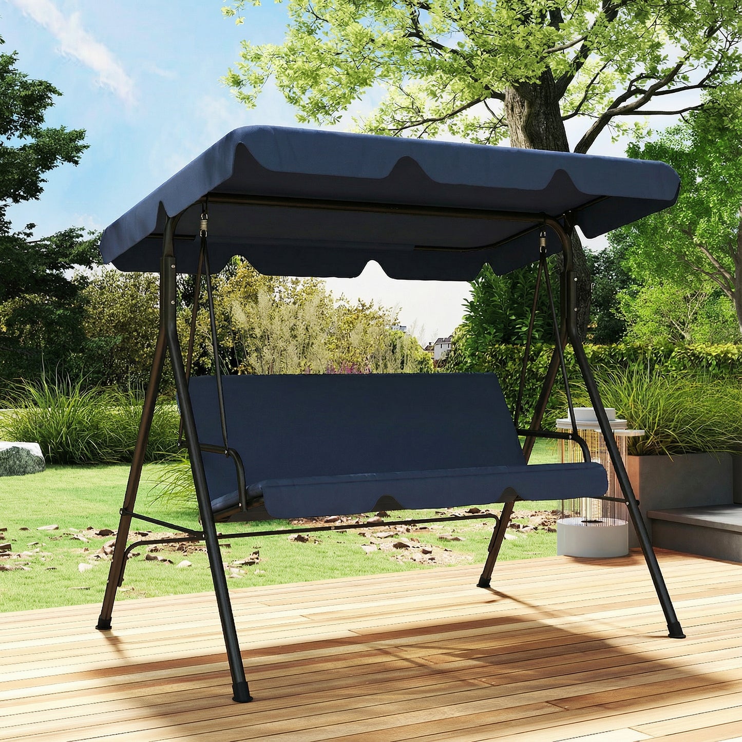 Outsunny Columpio De Jardín De 3 Plazas Techo Ajustable 172x118x153 Cm Azul_3