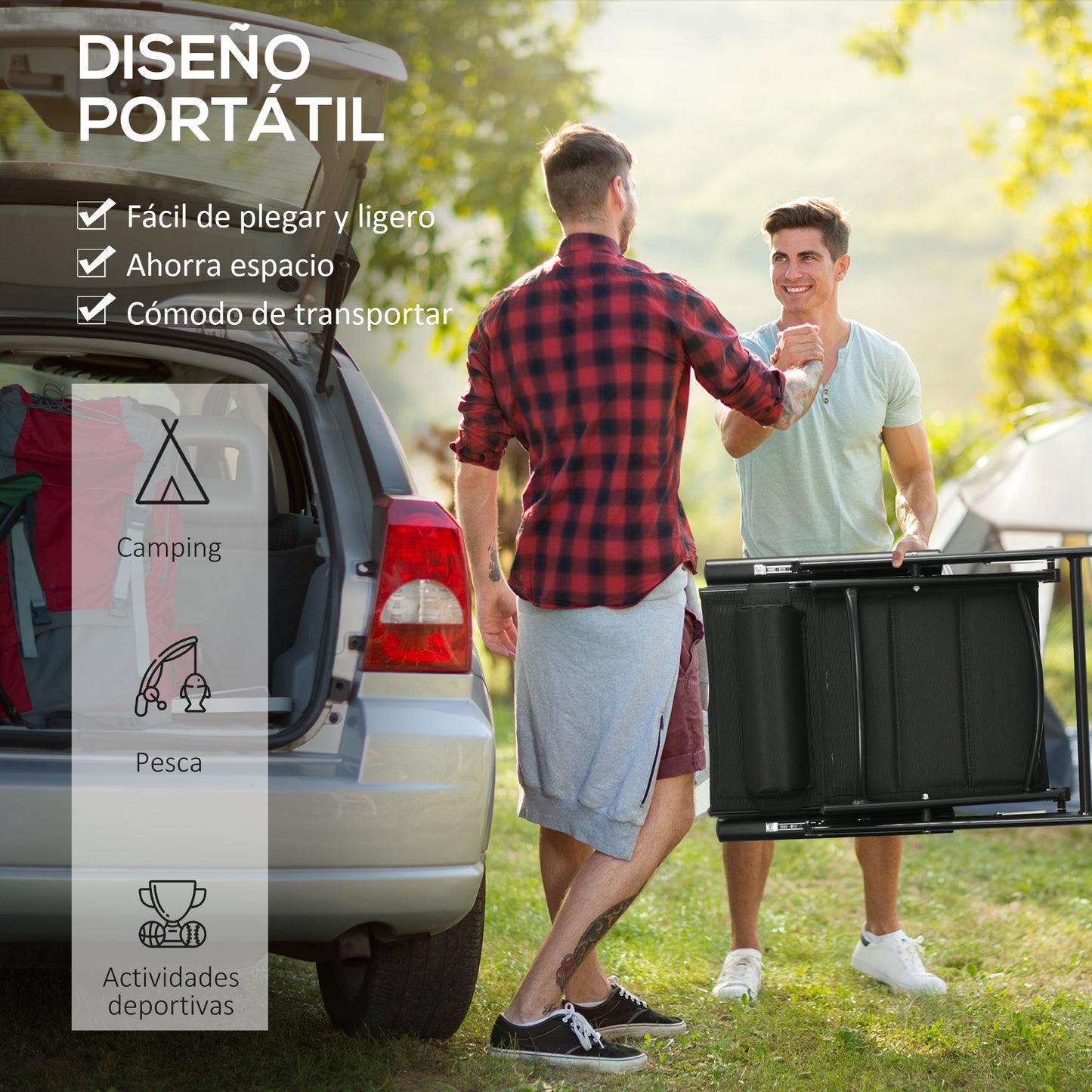 Outsunny Conjunto De 2 Sillas De Camping Plegables 54x67x108 Cm Negro_5
