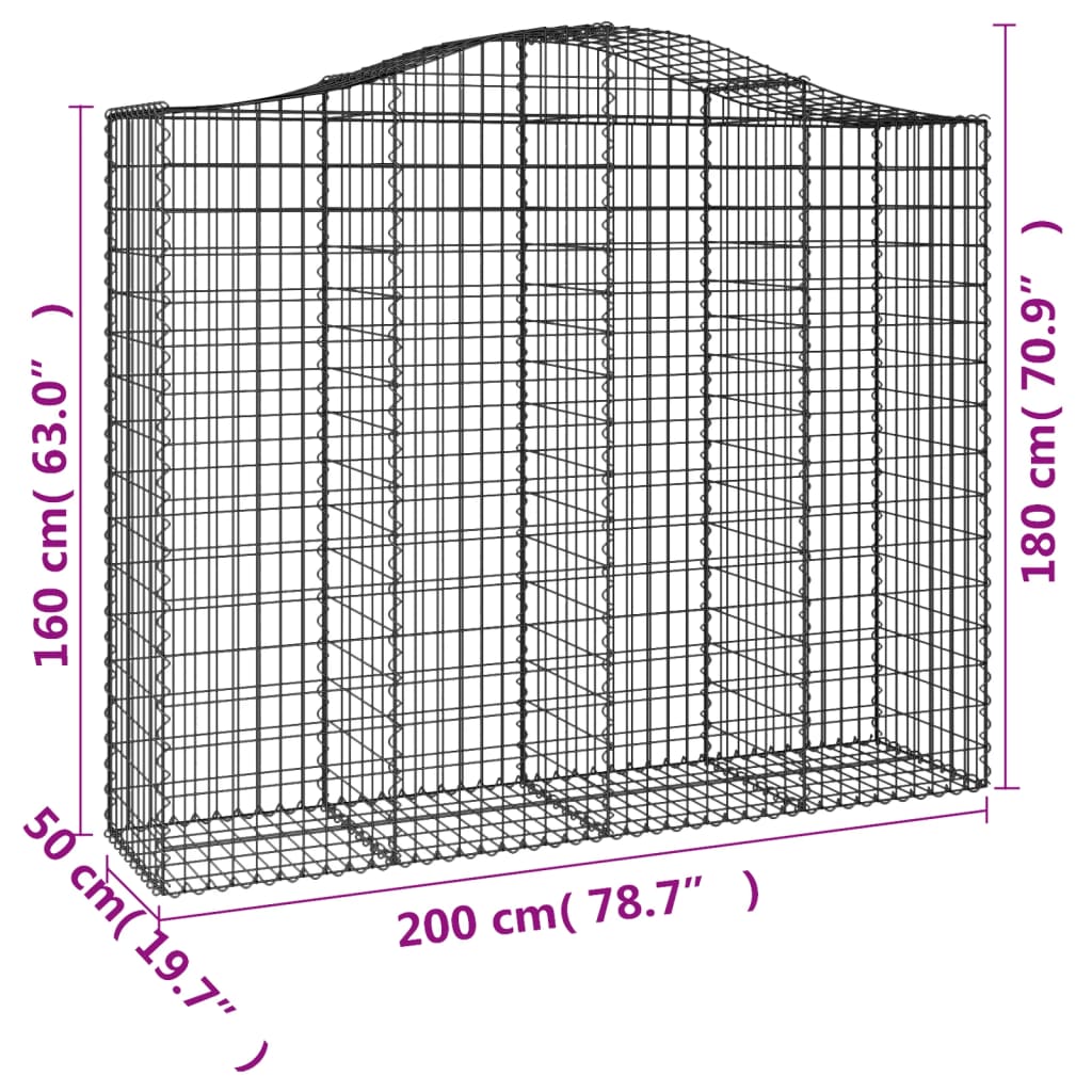 Cestas De Gaviones 3 Uds Forma De Arco Hierro 200x50x160/180 Cm_5
