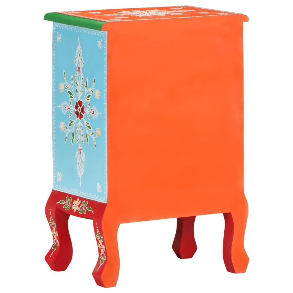 Mesita De Noche Pintada A Mano Madera Maciza Mango 40x30x60 Cm_3