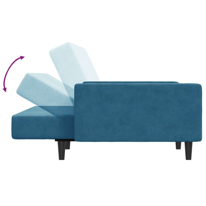 Sofá Cama De 2 Plazas Con Taburete Terciopelo Azul / Vetonek_0