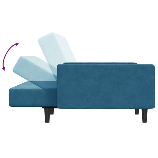 Sofá Cama De 2 Plazas Con Taburete Terciopelo Azul / Vetonek_0