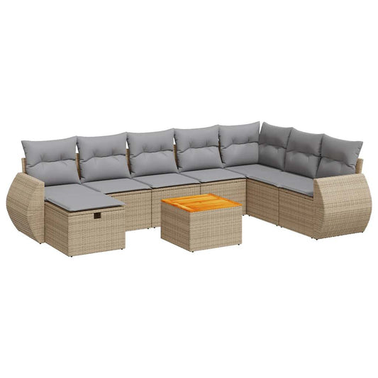 Set De Sofás De Jardín Con Cojines 9 Pzas Ratán Sintético Beige / Vetonek_0