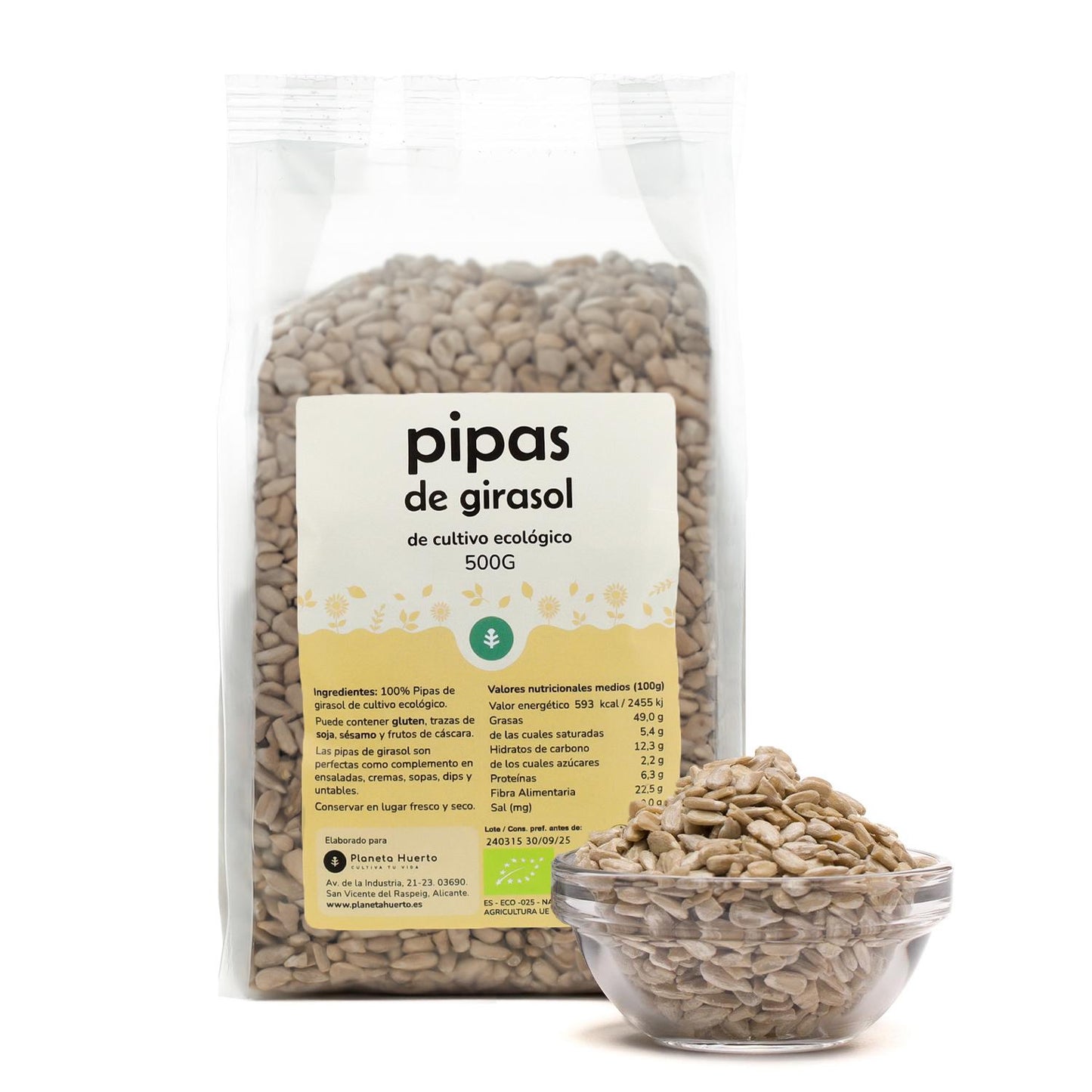 Pack 2x Pipas peladas de Girasol ECO Planeta Huerto 500 g