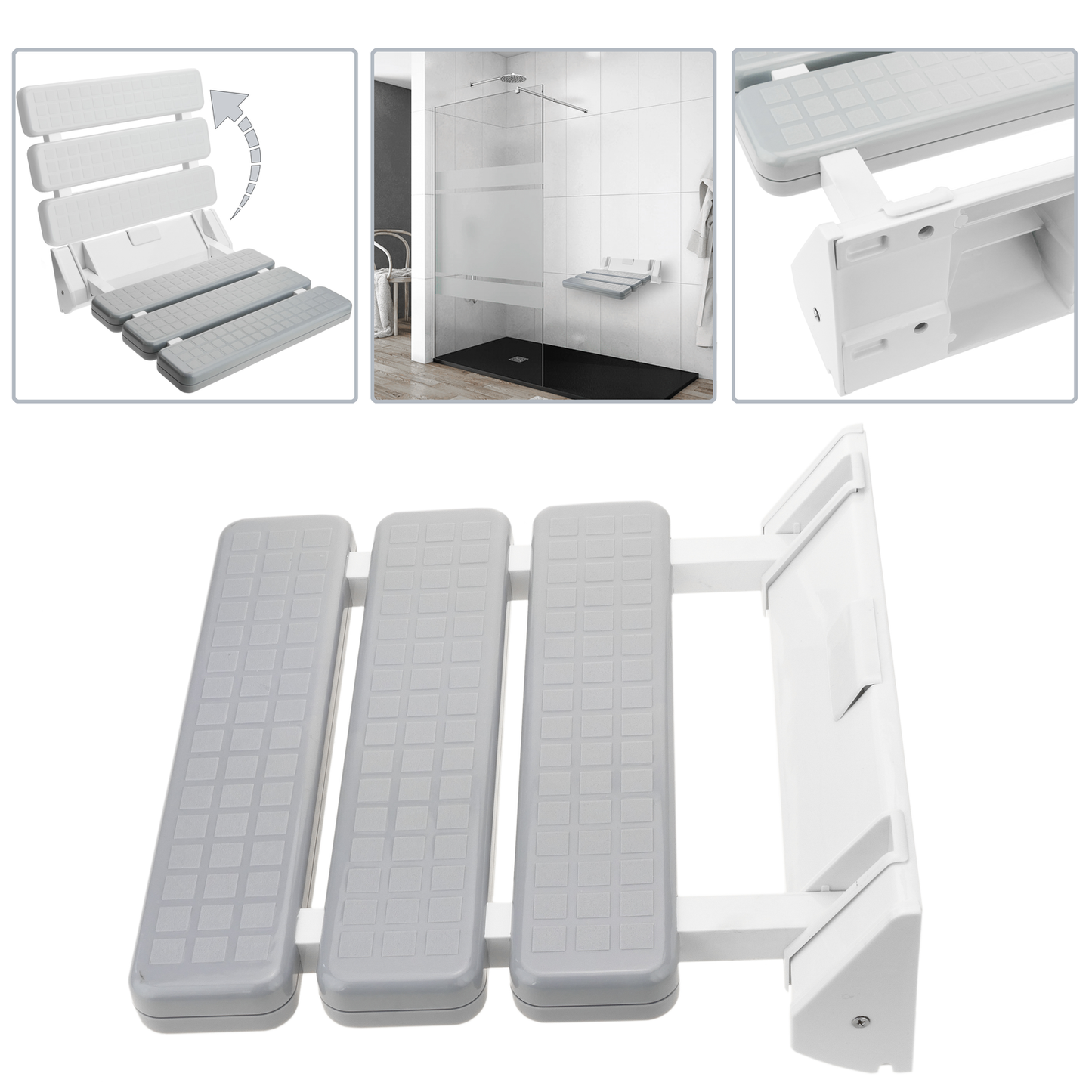 Asiento De Ducha Abatible. Silla Plegable Para Ancianos De Plástico Y Aluminio Gris 320x328mm_1