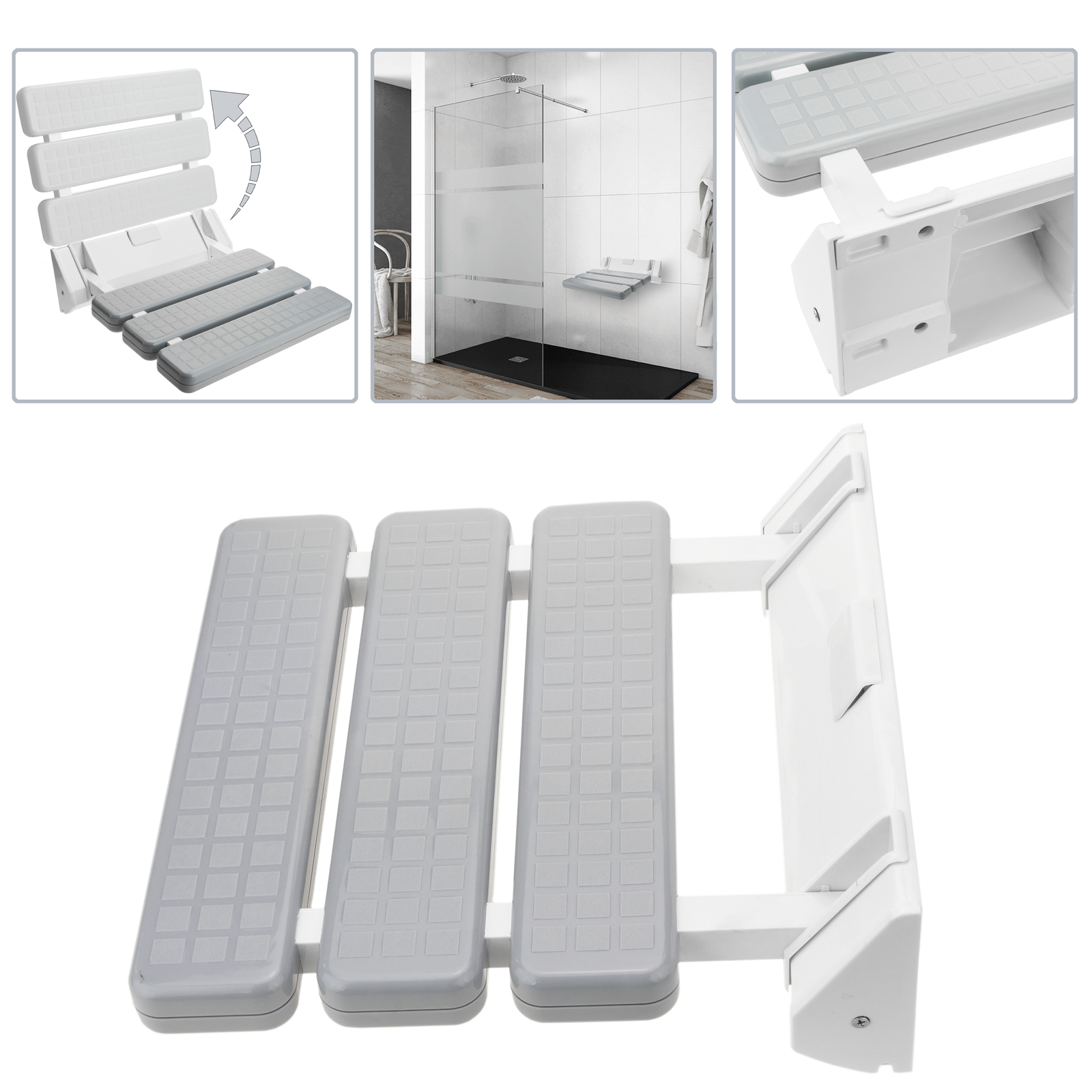Asiento De Ducha Abatible. Silla Plegable Para Ancianos De Plástico Y Aluminio Gris 320x328mm_1