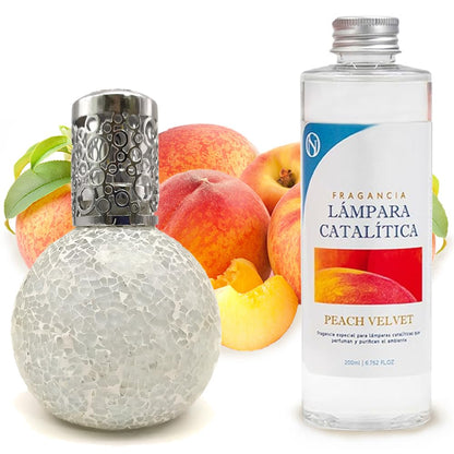 Lámpara Catalítica Mosaico Blanco + Aroma Peach Velvet 500ml - Elimina Malos Olores, Impurezas Y Perfuma_0