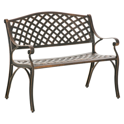 Outsunny Banco De Jardín De 2 Plazas De Aluminio Fundido 103x62x83 Cm Bronce_0