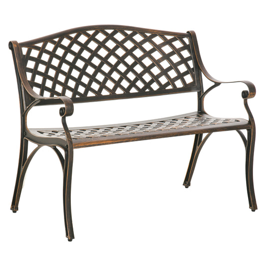 Outsunny Banco De Jardín De 2 Plazas De Aluminio Fundido 103x62x83 Cm Bronce_0