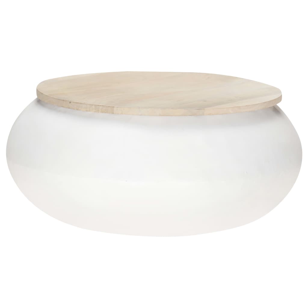 Mesa De Centro De Madera Maciza De Mango Blanca 68x68x30 Cm_4