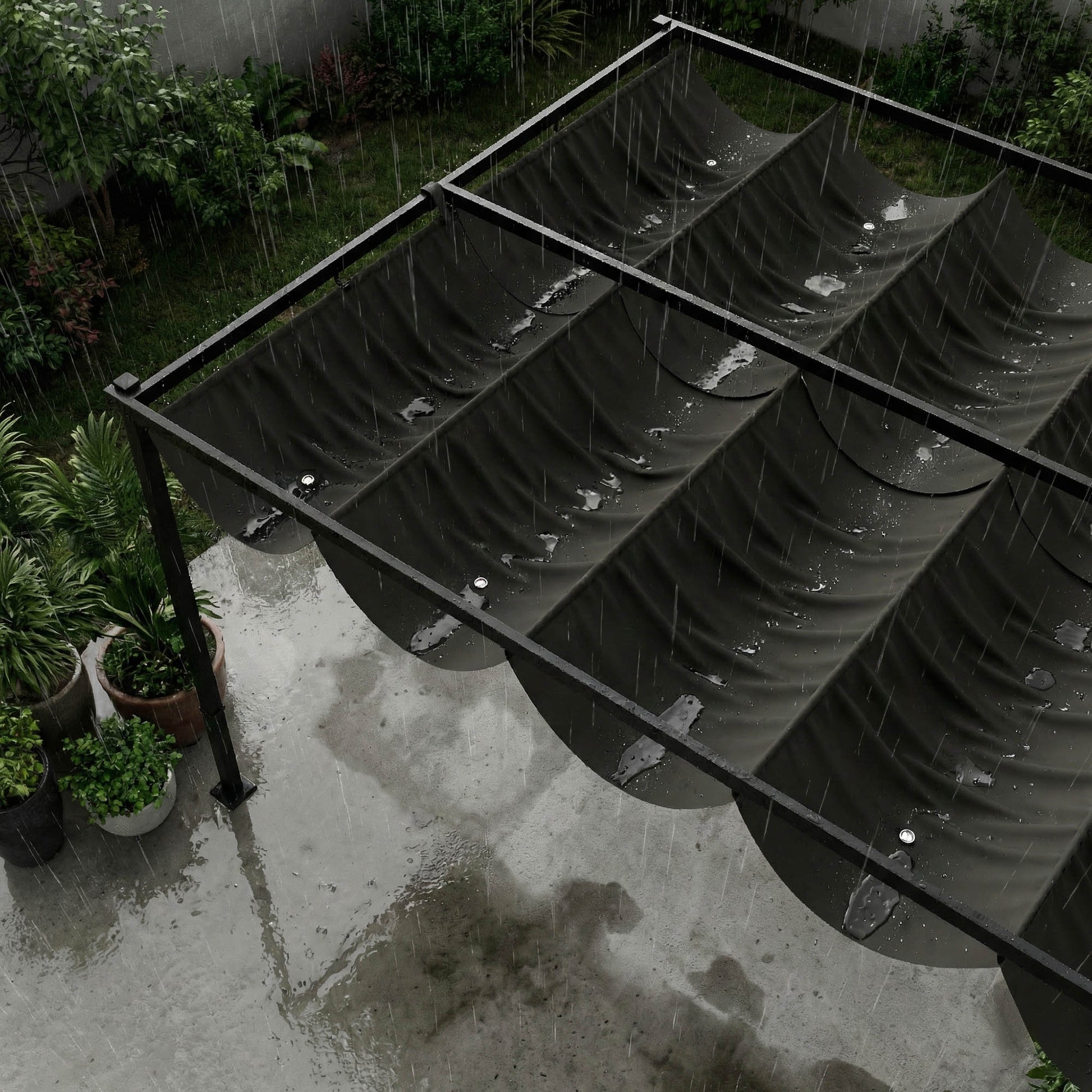 Outsunny Pérgola De Jardín 4x3 M Con Techo Retráctil Y 2 Paneles De Privacidad_3