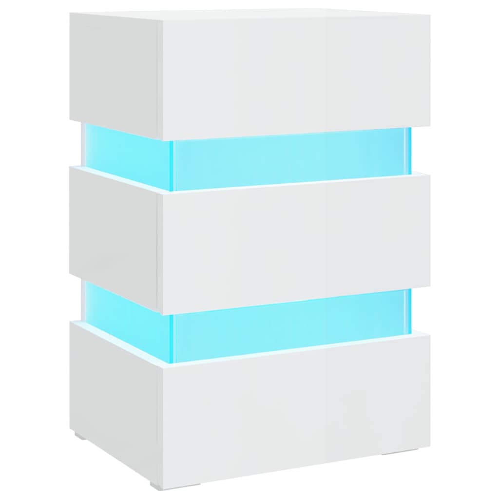 Mesita De Noche Led Madera Ingeniería Blanco Brillo 45x35x67 Cm_0