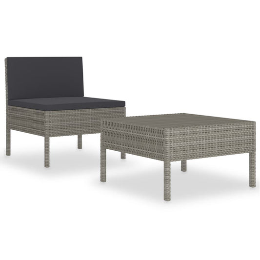 Vidaxl Set De Muebles De Jardín 2 Pzas Y Cojines Ratán Sintético Gris_0